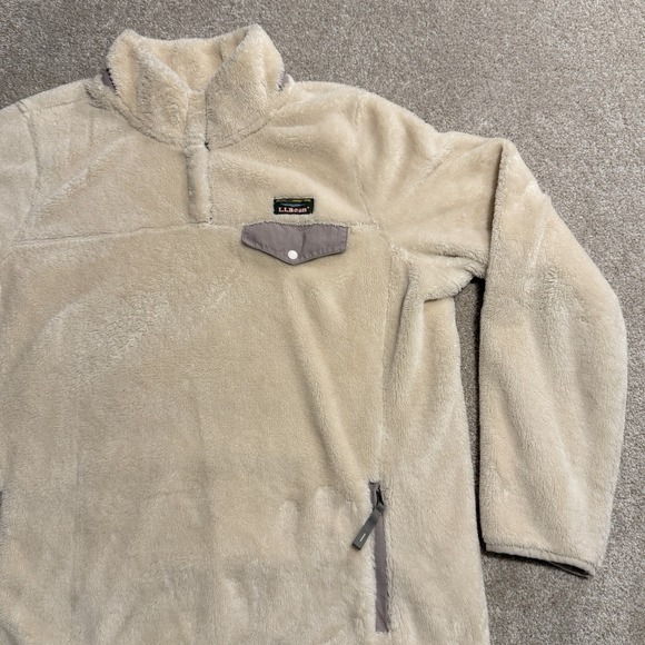 LL Bean Sweatshirt Women XL Ivory Sherpa Pile Fleece Teddy Snap T Pullover - Picture 6 of 8